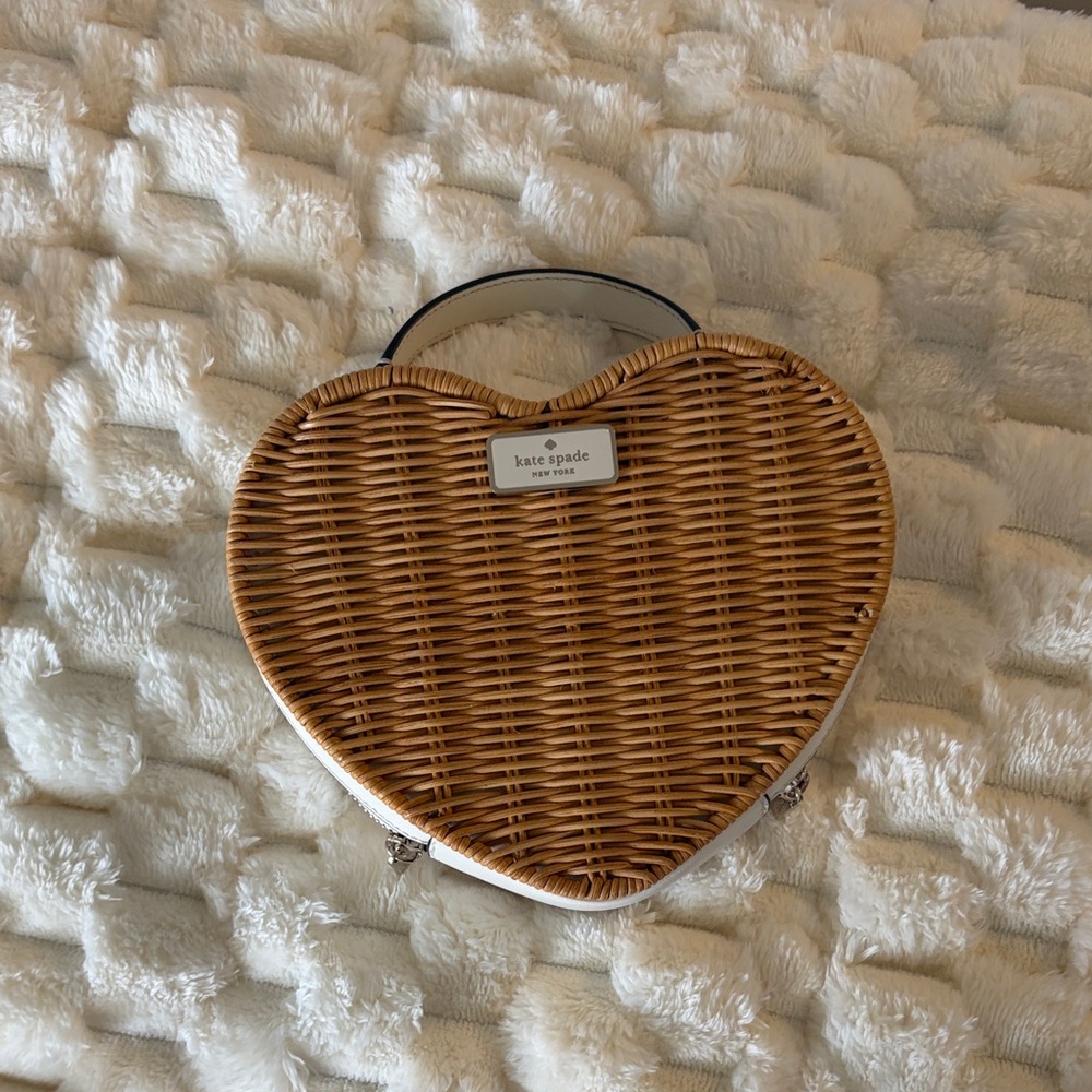 kate spade Wicker Heart Mini Top-Handle Bag in Natural Tan